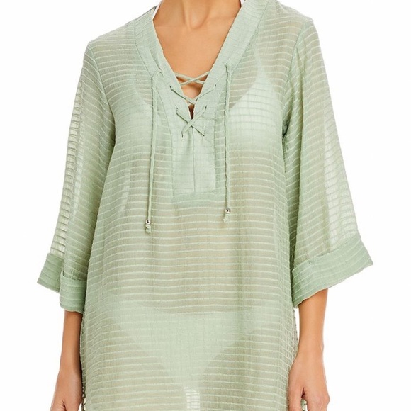 J. Valdi Lace Up Shirt Swim Cover Up in Sage Size Small NEW - Picture 2 of 3